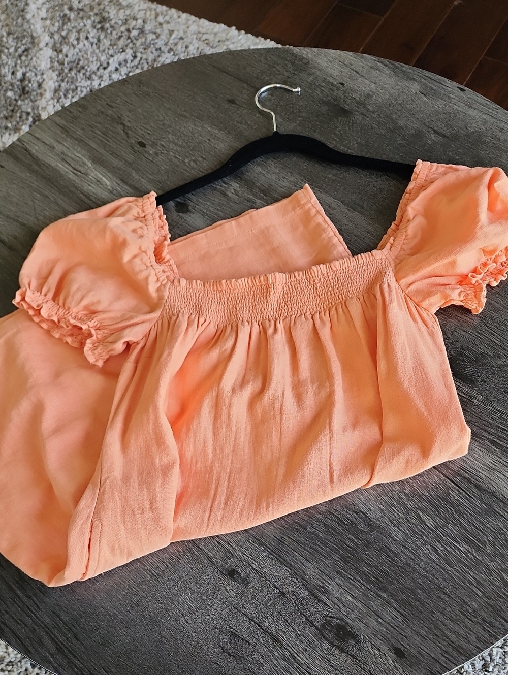 Abercrombie & Fitch Peach Square Neck Puff Sleeve Mini Dress NWT SP - Picture 8 of 8